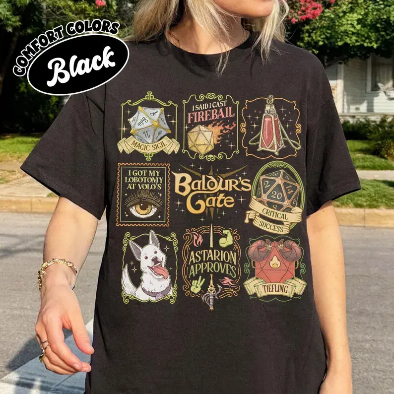 Baldurs Gate 3 Adventure Comfort Colors Shirt, High Elf Gift, Gift For Gamers, Astarion BG3 Merch, Gaming T Shirt Japanese Aesthetic TShirt Harajuku Tops 3D Fashion Printed Casual Vintage Tee vintage style Christmas Holiday Birthday Funny Mens T Shirt