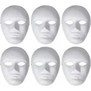 6 Pack Paper Mache Masks,White DIY Full Face Masks,Paintable Paper Mask for Halloween,Masquerade Parties,Mardi Gras,Artistic Projects