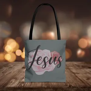 Jesus and Roses Floral Tote Bag