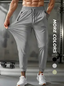 Men's Quick-Dry Breathable Sweatpants, High Elastic Sports Pants Trousers, Spring & Fall Fitness Running Training Pants with Zipper Side Pockets, Breathable Athletic Bottoms