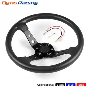 14 Inch 350mm PU Leather Car Racing Steering Wheel, Aluminum Alloy Deep Corn Dish Sport Drifting Steering Wheel, Universal Car Interior Accessories