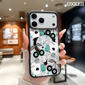 Western Bohemia No. 8 ball Cherry Playing cards Pattern Magnetic MagSafe Phone Case for iPhone 17 Air/16 Pro Max 15 Pro 14 13 12 11 Plus Shockproof Slim Protective Cover Casing