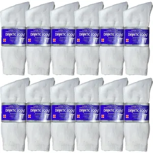 America's Best Diabetic Socks 12 Pair Men's Loose Cotton Crew Ankle Circulatory Socks 10-13 Soft Elastic Casual Plain for Diabetes Edema Neuropathy - Menswear