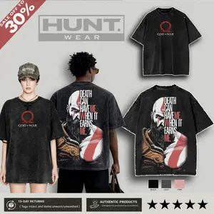 God Of War Kratos Vintage T-Shirt, good Graphic Tee, Game Unisex Oversized Cotton Acid Washed Tee, Men Gifts, Dark Fantasy Gamer Merch Crew Neck Graphic Hoodie, Gift for Him