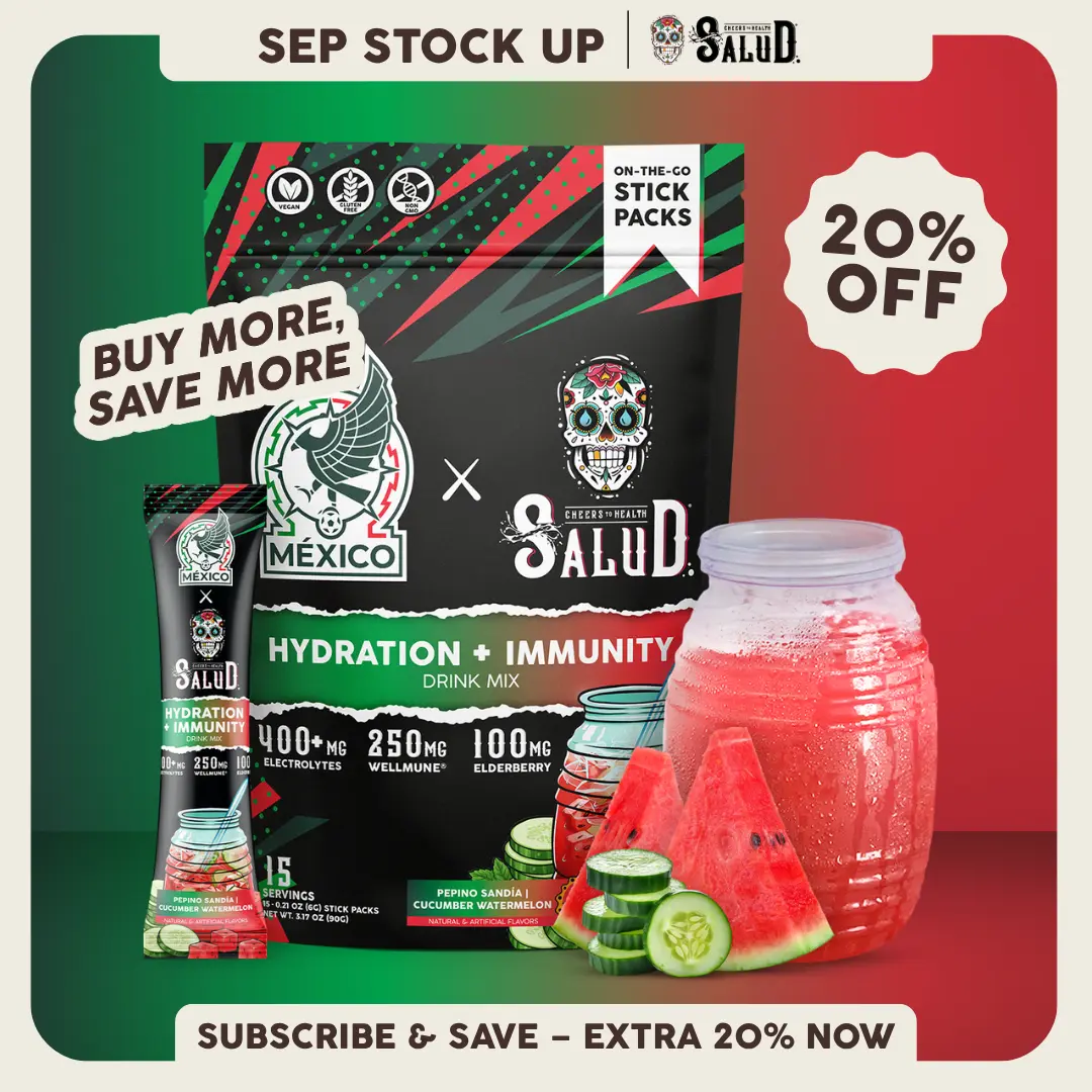 Salud 2-in-1 [Hydration + Immunity] Electrolytes, Immune Support, Dairy & Soy Free - 400mg Electrolytes, 250mg Wellmune, 100mg Elderberry - Healthcare, Vitamin (15 Servings)