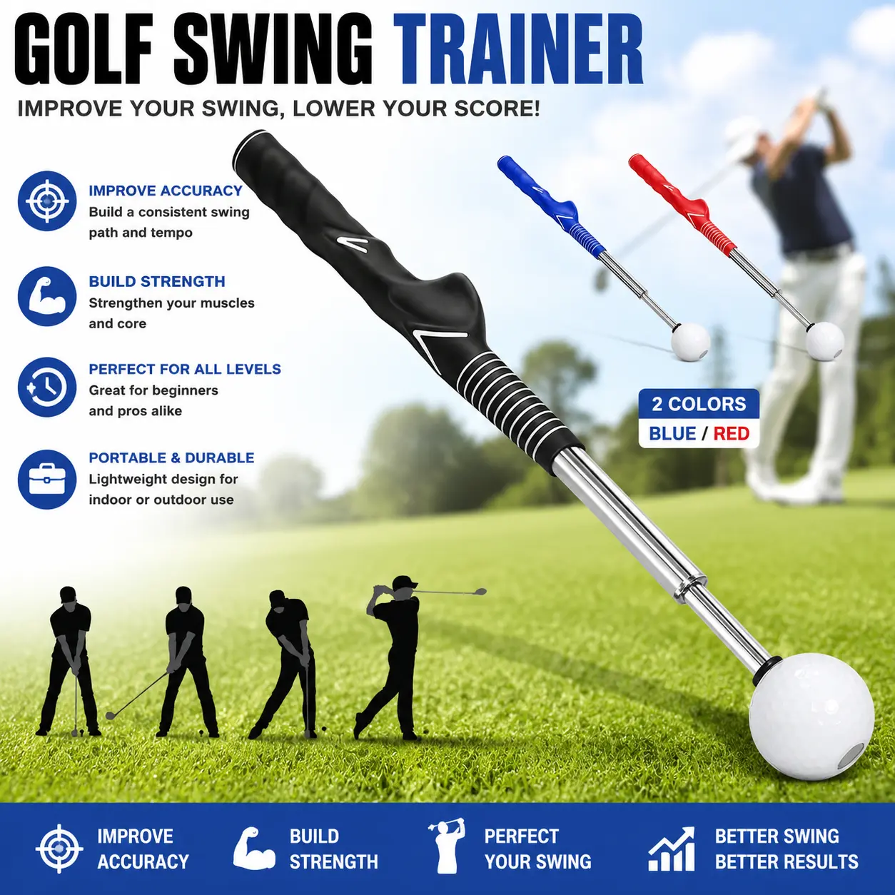 Golf Rhythm Tempo Trainer Stick - Lightweight Portable Golf Swing Training Aid for Warm-Up, Control, Adults (Beginners, Advanced Enthusiasts) for Anytime Anywhere Practice