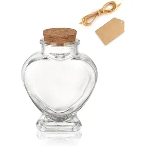 5oz Glass Jars with Cork Lids Decorative Glass Jars with Label Tag and String Heart Shaped Glass Containers for Anniversary DIY Art Craft Wedding  Decor (1)