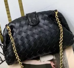 Woven leather chain strap convertible clutch