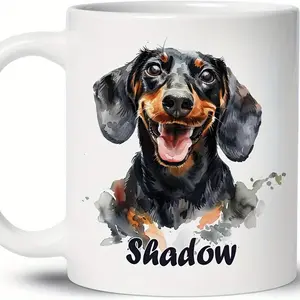 2026  Sincerely Customized Dachshund Coffee Mug, Personalized Animal Ceramic Cup 11 Ounces, Custom Name on Pet White Mug, Dachshund Portrait Cup, Dachshund Mug