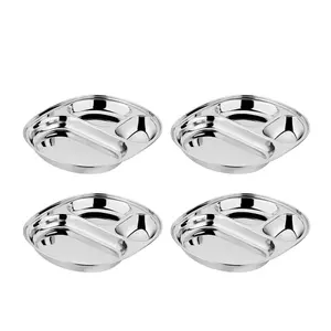Ahimsa Stainless Steel Balanced Bites Divided Plates (Set of 4) for Kids and Toddlers in Classic