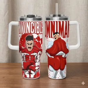 Meme Tumbler 20oz 40oz with Handle, Funny Muscular Character Insulated Travel Tumbler, Large Capacity Fan Gift Cup