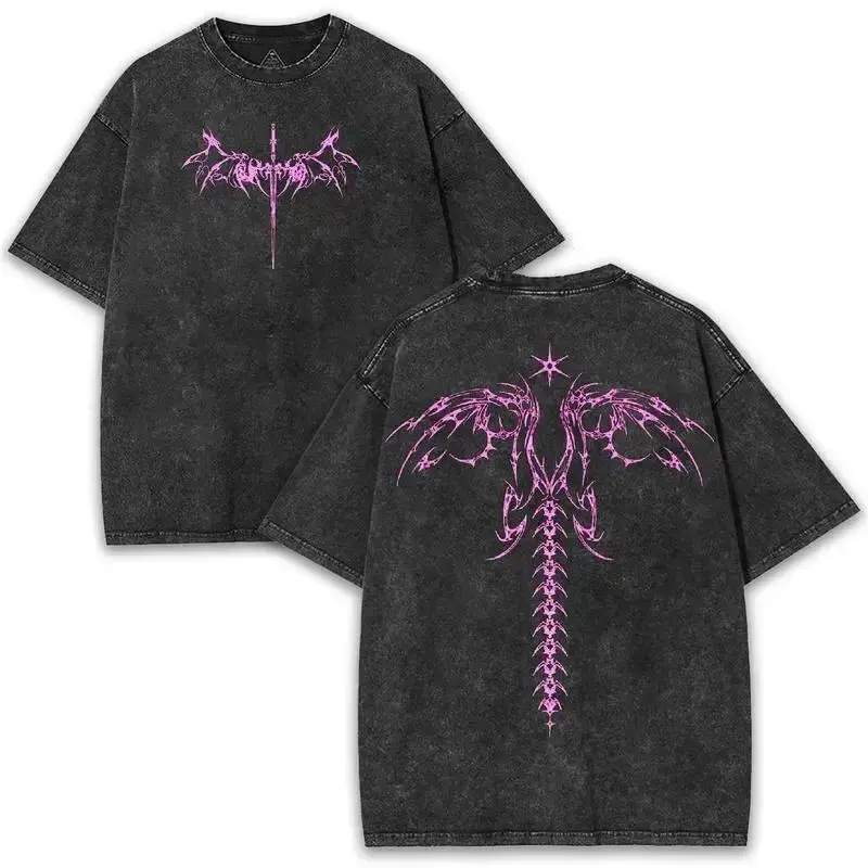 Bloody Prayer Cross Tee 2-Sided Washed Shirt with Purple Gothic Faith Print & Emo Religious Punk Aesthetic y2k,soulja,concert,Halloween,Gothic,Vintage,Streetwear Graphic