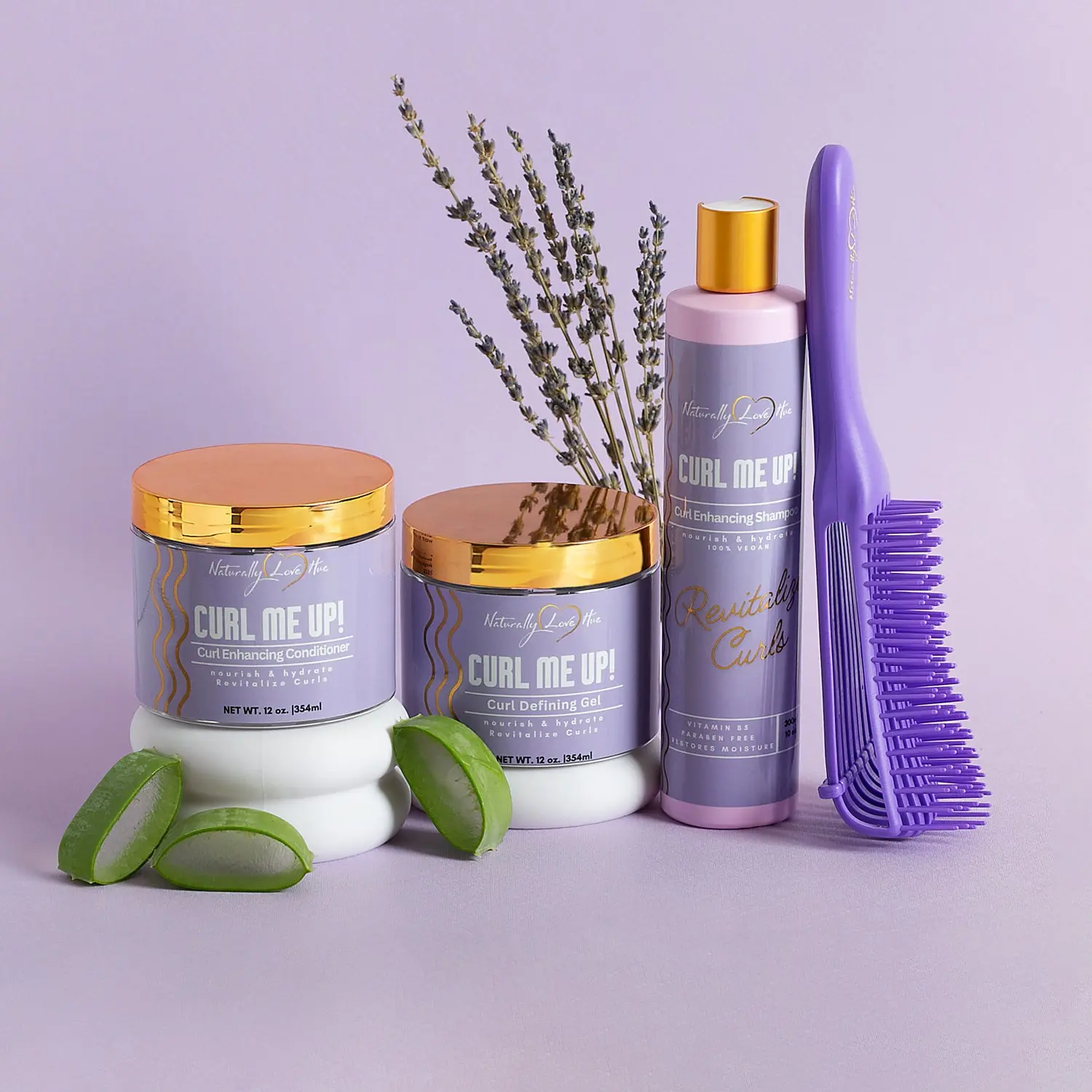 Curl Me Up 4-Piece Hair Care Set – Shampoo, Conditioner, Curl Gel, and Detangler Brush