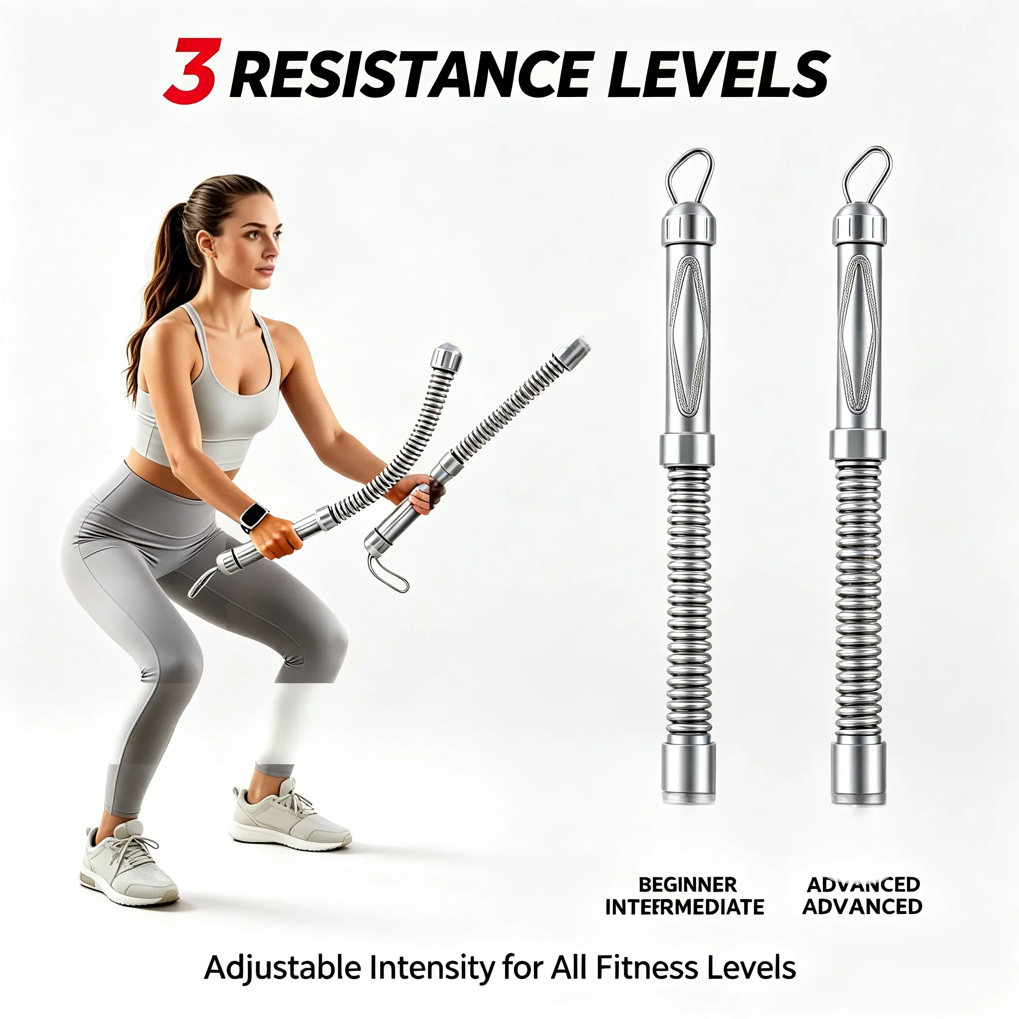 Cordless Battle Ropes - Portable Spring-Loaded Strength Training Equipment, Heavy-Duty Non-Slip Hand Grips, Compact Home Gym Gear for Men & Women, 2 Color Options (All-Black, Grey-Silver)