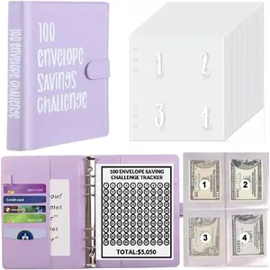 100 Envelopes Challenge Binder,100 Envelopes Money Saving Challenge,Easy and Funny Way to Save $5,050 Budget Planner, Money Saving Challenge Budget Binder with  Envelopes. (Purple)
