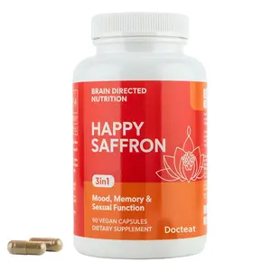Docteat Happy Saffron 90 Capsules with Saffron Extract Curcumin & Zinc for Mental Focus Rest Support Gluten Free Non GMO Vegan Supplement