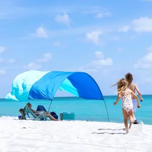 150 Sq.Ft. Wind-Powered Beach Shade Canopy - High Quality, Lightweight (4 lbs), Easy Setup in 3 Minutes, Blue Perfect for Family Outings and Relaxation bed tent 3-4 person sun shelter szhlux hammock
