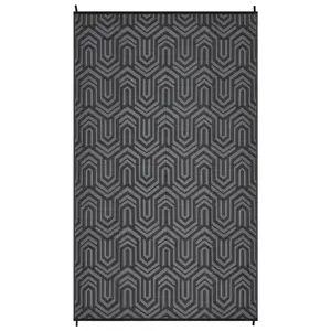 Modern Geometric Reversible Outdoor Rug Waterproof Plastic Straw Mat Black & Gray for Aesthetic Patio Backyard RV Camping Picnic Beach & Garden - Portable Collapsible Weatherproof Deck Carpet - UV Resistant Easy Care Home Decor Accessories