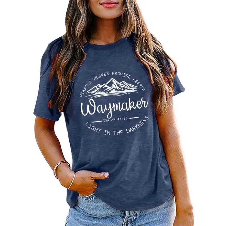 Women's Christian Waymaker Miracle Worker Promise Keeper Shirt - The Perfect Christian Gift for Faithful Women - God Graphic Tee T-Shirt