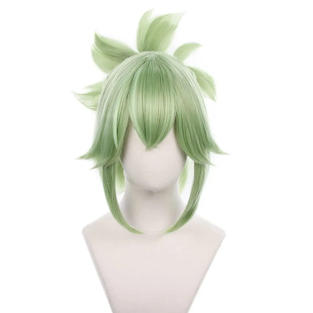 Anime Light Green wig with Bangs Long Straight Hair with Ponytail Layered Haircut Loose wig Heat-Resistant Fiber Wig Halloween,Christmas,Comic con,Game Show