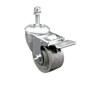 212 MAIN Service Caster SCC-TSTTL20S315-SSR-381615 Semi Steel Cast Iron Swivel Threaded Stem Caster with Roller Bearing, 3x1.5 in. Silver Swivel Wheels, 0.38 in. Stem, Total Locking Brake