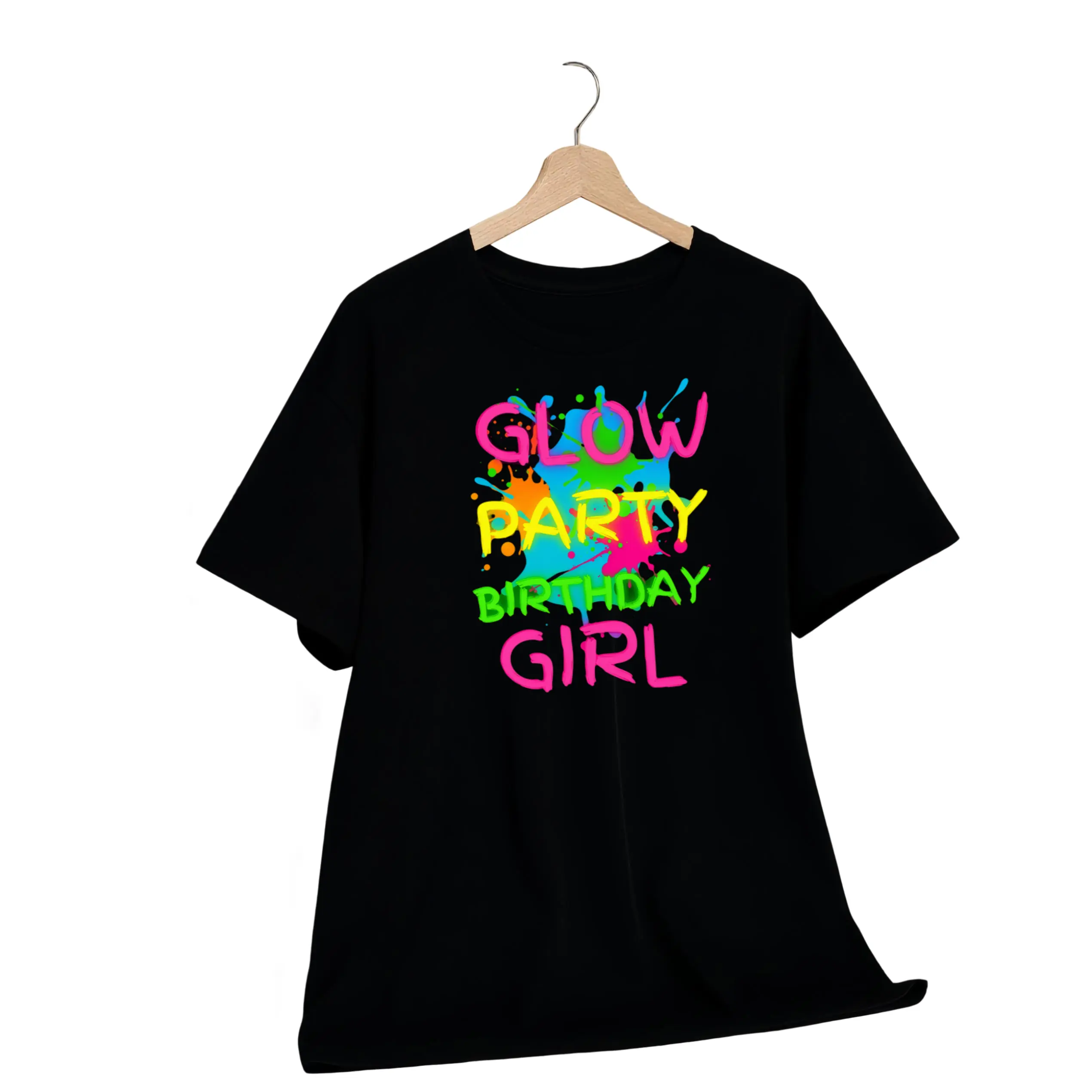 Glow Party Paint Splatter Glow Party Birthday Gift Street Trending Style Wowomens Tee Comfortable Round Neck Shorts Same Gender Design And Sleeves Women'S T Shirt I0 Crew Neck Short Sleeved Top Suitable for All Seasons Casual