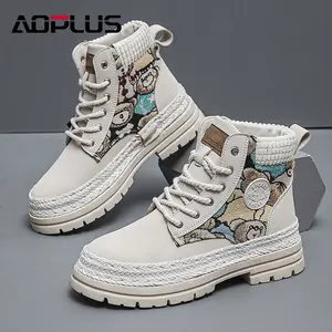 AOPLUS Men's stylish lace-up multi-color high-top leather shoes, a comfortable and casual type of shoes with anti-slip properties. The upper is fully covered with a round toe design, a sporty style. Suitable for both men and women.