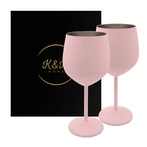 K&K Home Pink Stainless Steel Unbreakable Pink Wine Glasses - 18 oz - Set of 2 Colored, Stemmed Metal Wine Glasses Perfect for Outdoors, Weddings, and Parties