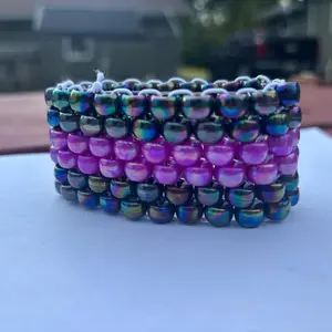 Chrome Black and Purple Kandi Cuff - Colorful Bead Design Accessory