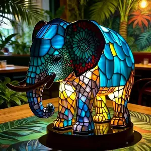 Retro painted 3D elephant night light - playful bohemian style dynamic light, USB powered desk lamp, bedroom/living room/office/dining room home decoration, holiday and birthday gifts for animals and elephants