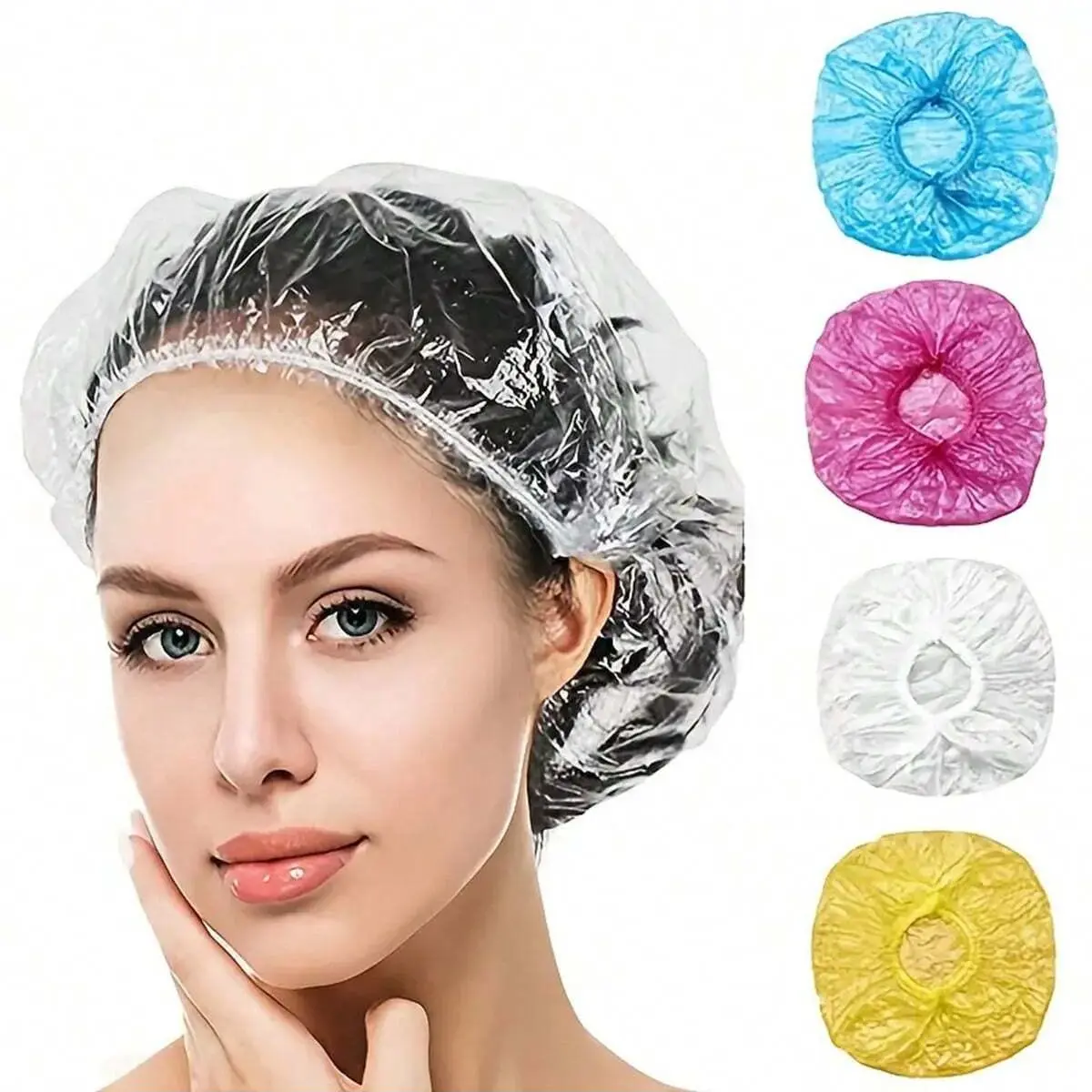 Premium 100-Pack Disposable Plastic Bath Caps, Shower Caps, Elastic Edge Waterproof Design, Ideal for Dyeing, Hair Salons, Travel, Hygienic Leak-Proof Protection