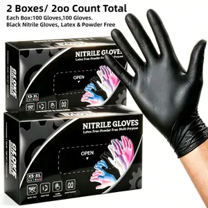 200Pcs Composite Nitrile Disposable Gloves, 100pcs Per Box, 2 Boxes Per Carton (Total 200pcs), Powder & Latex Free, Textured Fingertips Anti-Slip, Waterproof & Oil Resistant, Ambidextrous, For Kitchen, Industrial, Food, Salon, & Household Cleaning, Black