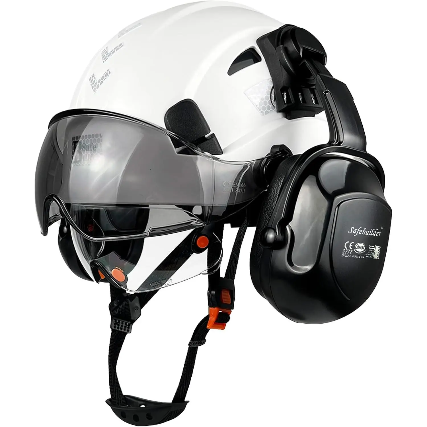 White Helmet With Clear & Tinted Visor & Earmuffs