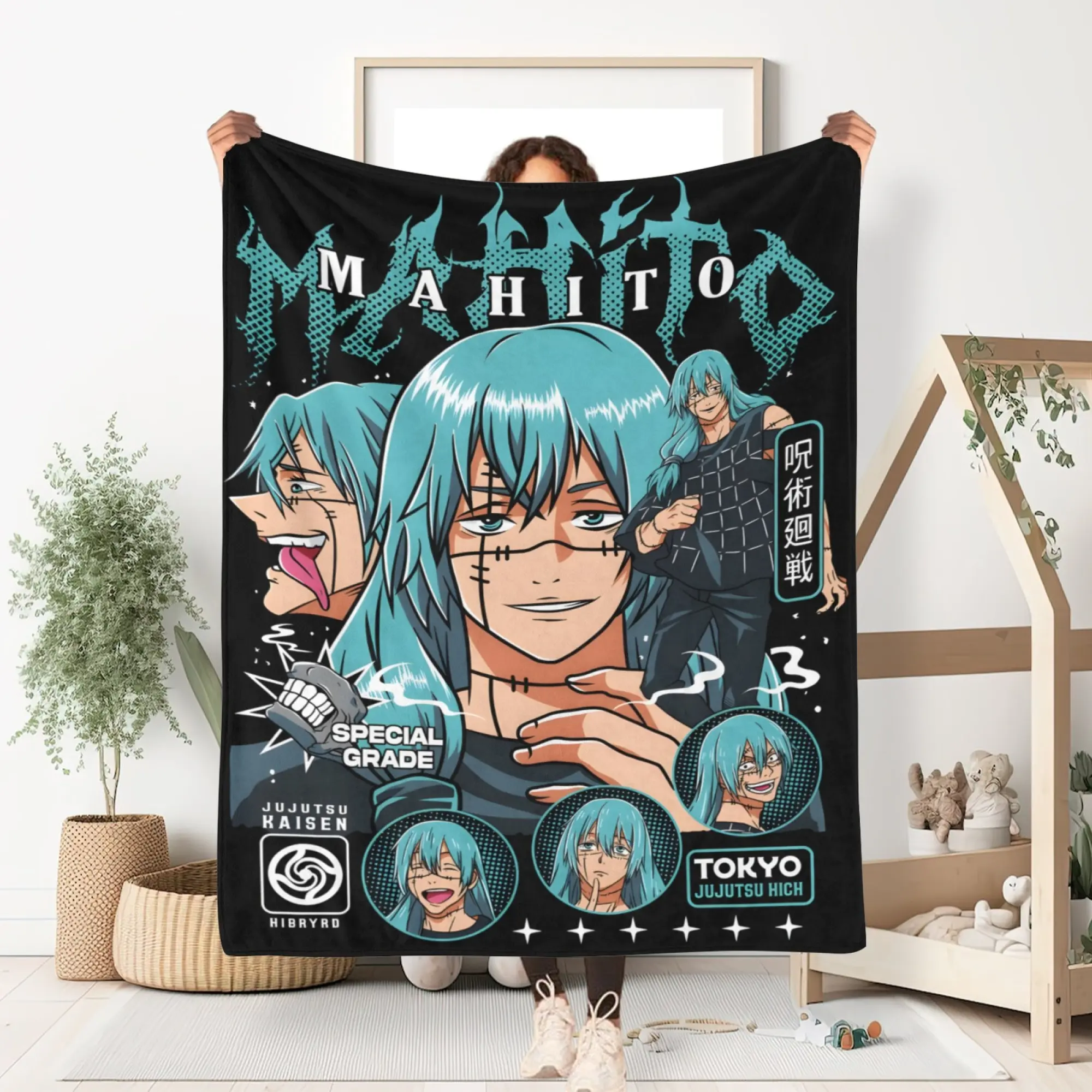 Jujutsu Kaisen Mahito Fleece Throw Blanket - Special Grade Curse Anime Blanket for Horror Movie Nights, Unique Halloween Gift for Villain Fans