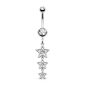 Oufer 14G Three CZ Stars Dangle Belly Button Ring