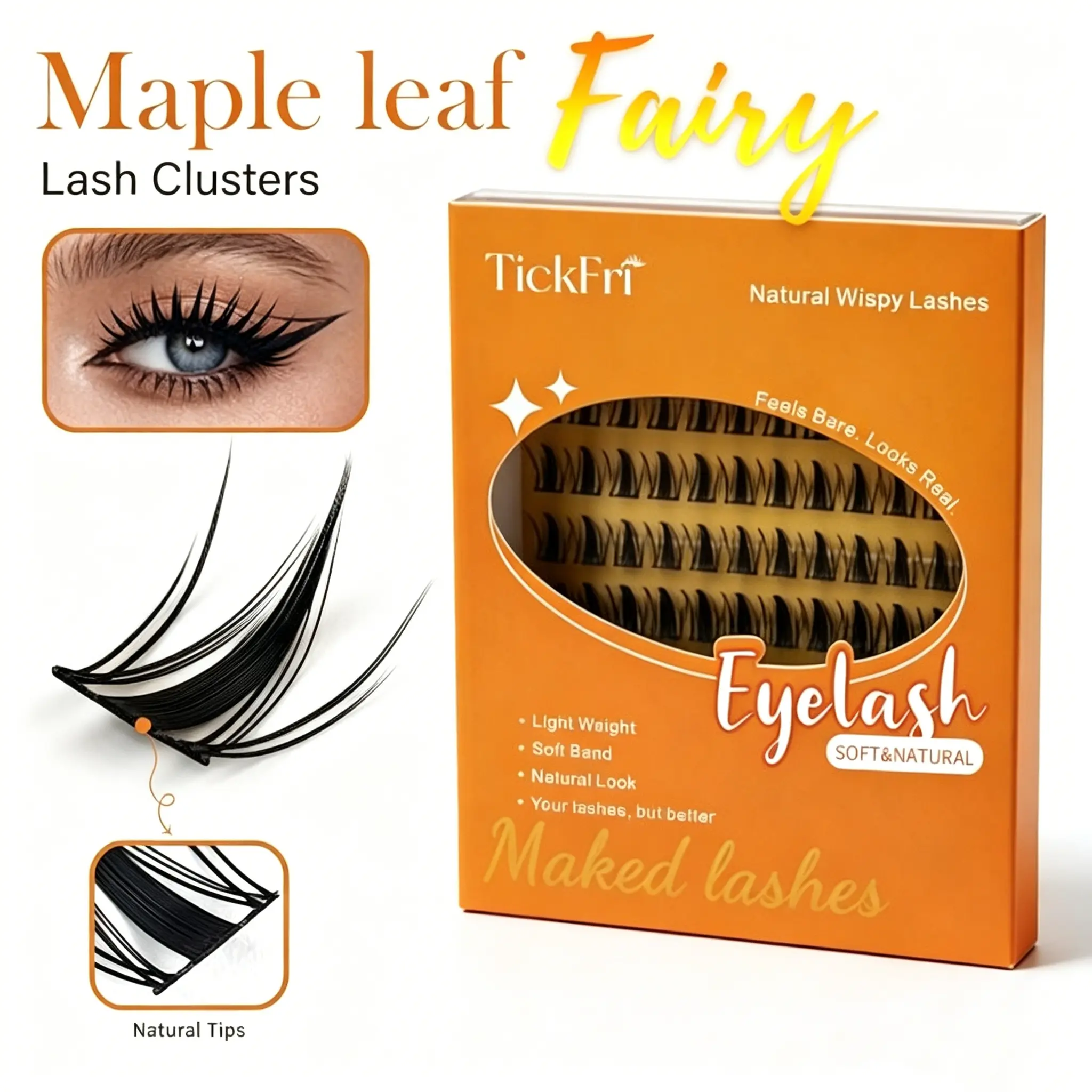 TickFri Lashes Natual Manga Lashes, C Curl for DIY Lash Extension, Waterproof Long Lasting,DIY Salon-Quality Lashes Waterproof Long-Lasting Manga Lashes Eyelashes Makeup Cosmetic manhwa Natural Look Thin Band Cluster ONLY LASH Fairy (No Bond Seal Remover)