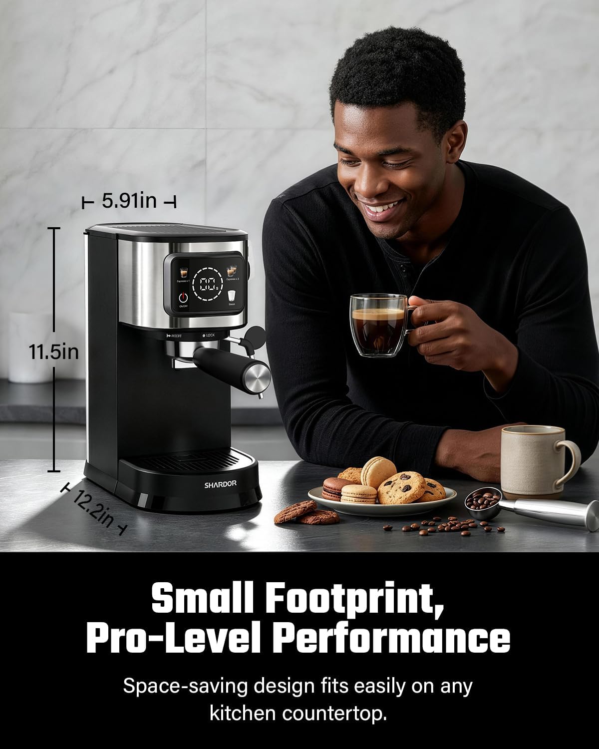 SHARDOR Espresso Machine with Milk Frother, LED Touchscreen, Black | 15 Bar, Expresso Machine with Single & Double Shots, Strong Steam Wand, 40.6oz Tank, 1550W, 12.20 x 5.91 x 11.5 in,BPA-Free tiktokshopbacktoschool SHARDOR Espresso Machine with Milk Frother, LED Touchscreen, Black | 15 Bar, Expresso Machine with Single & Double Shots, Strong Steam Wand, 40.6oz Tank, 1550W, 12.20 x 5.91 x 11.5 in,BPA-Free tiktokshopbacktoschool