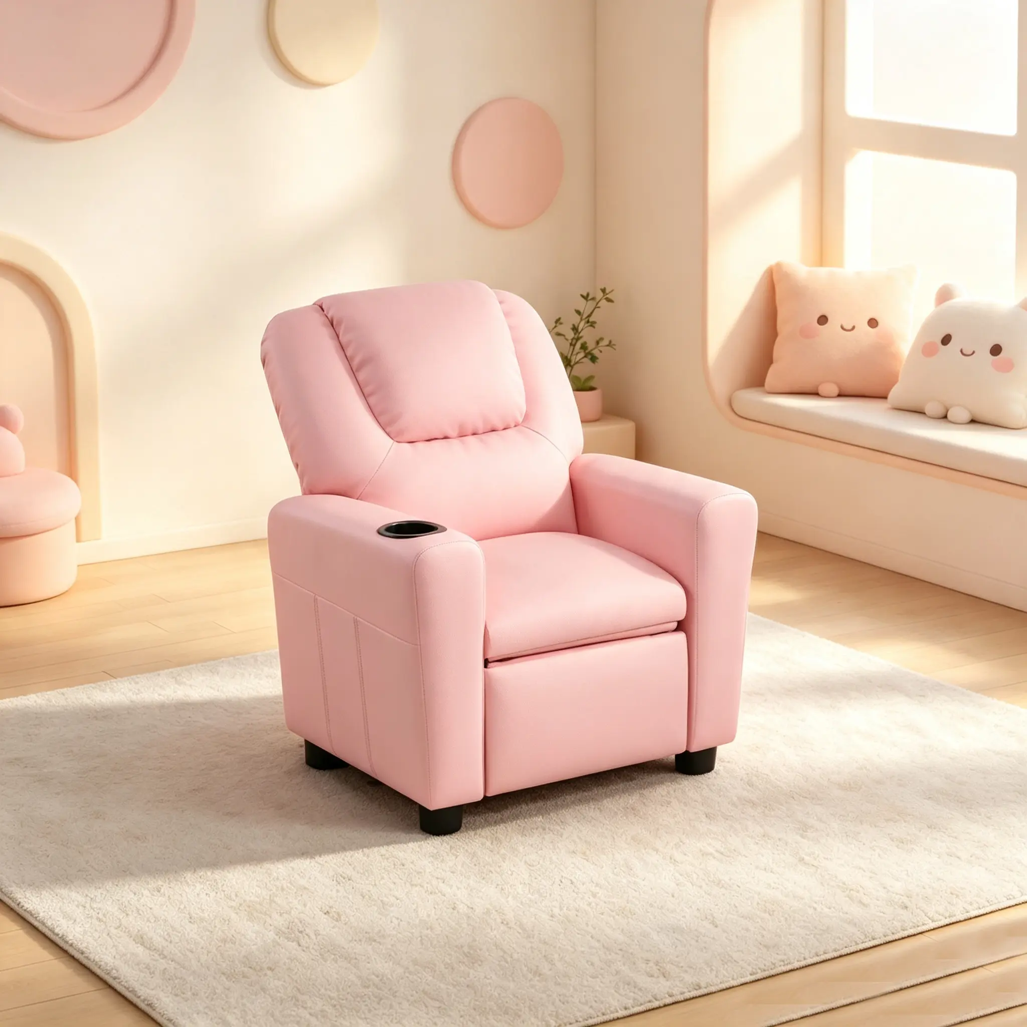 Marisa 23" Pink PU Leather Kids Recliner Chair with Cupholder