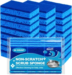 Sponges Kitchen 24pcs, Non-Scratch Scrub Dish Sponge Safe on Non-Stick Cookware, Dual Sided Cleaning Sponges for Kitchen, Household, Bathroom and More