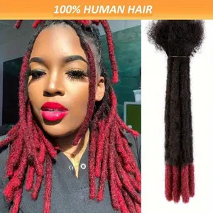 Hot Wholesale 1B/99J Virgin Human Hair Dreadlocks, 0.24inch Kinky Braiding Microlocks, 10 Strands per Package - Red & Black Crochet Braid Extension for Women, Elegant Hair Style, Natural Hair Texture, Hair Extension | Natural Texture | Human Hair Strands,