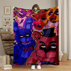 1pc Five Nights at Freddy's Characters Flannel Blanket, Super Soft Cozy Warm Throw for Sofa, Bed, Office, Car, Travel, Camping, Picnic, Gift for Adults, All Season Lightweight Fleece
