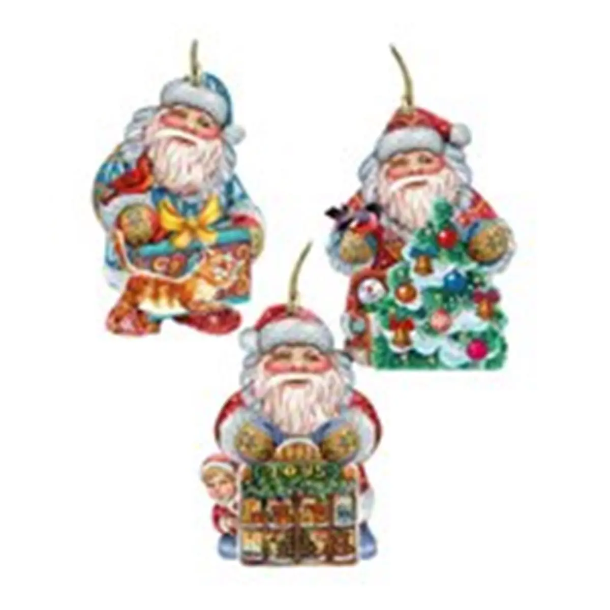 G.DeBrekht 8100006S3 Handcrafted Durable Wood Santa Claus Ornaments, 5"x5"x0.25" Christmas Festive Decorations - Set of 3, Gift for All Ages to Cherish Christmas Memories