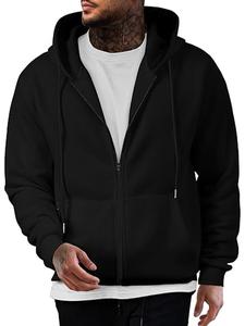 Vintage Washed Full-Zip Hoodie - Men's Unisex Pullover | Black Navy White | Trendy Streetwear Jacket