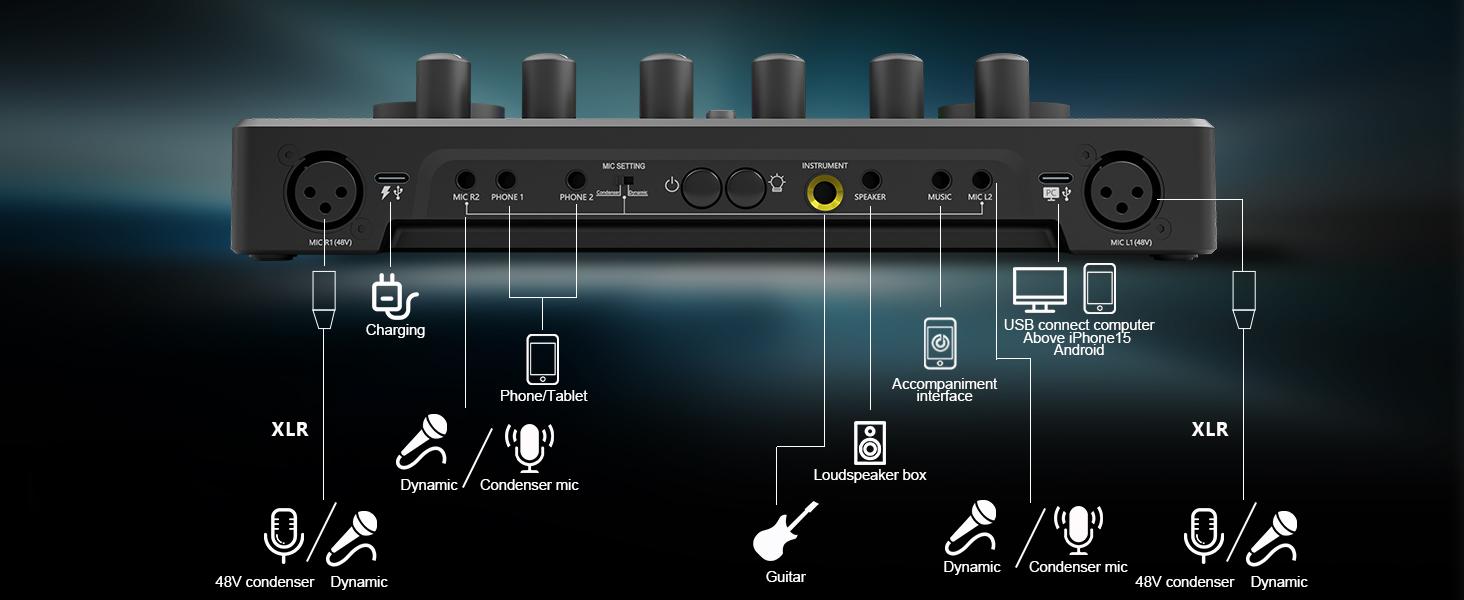 Squarock M100 Complete Set Podcast Equipment Bundle, RGB Audio Interface Mixer with Dynamic XLR/USB Microphone, Desktop Stand, Noise Reduction, Voice Changer, for Vocal Recording, Podcasting, Streaming, Gaming
