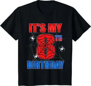 Spider Web 8 Years Old It's My 8th Birthday Boy Party T-Shirt