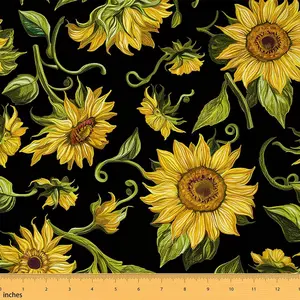 Sunflower Fabric by The Yard,1 Yard,Botanical Floral Print Waterproof Fabric,Flower Upholstery Fabric,Rustic Country Farmhouse DIY Reupholstery Fabric