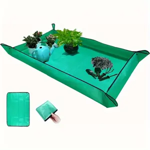 1 large potted mat | Thickened foldable portable gardening mat, suitable for indoor plant transplantation and soil control, made of grass green polyethylene.
