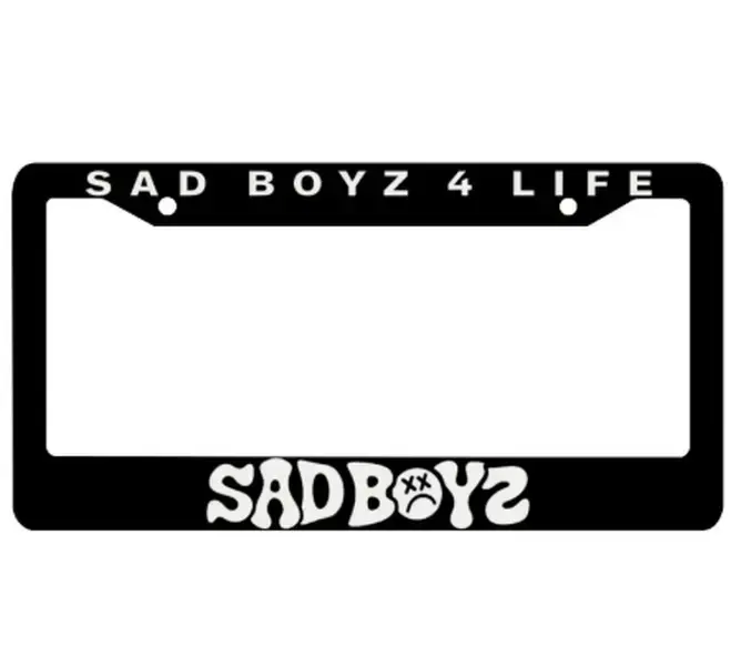 [7 Styles] Sad Boyz 4 Life License Plate Frame Corridos Tumbados Durable Lightweight Plastic Standard U S Size with Bold Text and Sad Face Detail