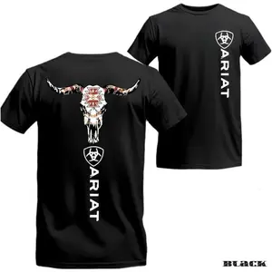 Ariat Western Bull Skull T-shirt, Rustic Cowboy Tee, Native American Ranch Style Shirt