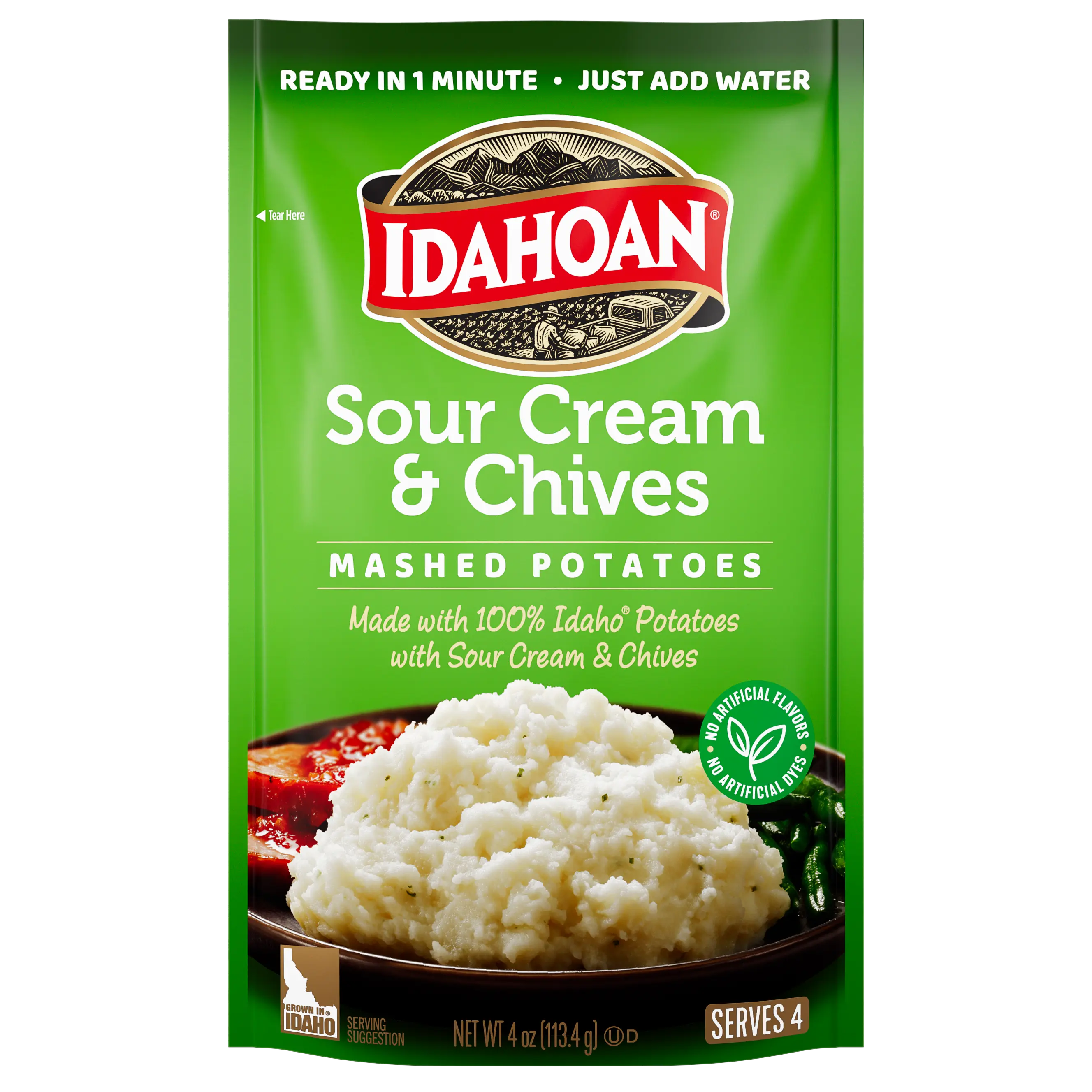 Idahoan Sour Cream & Chives Mashed Potatoes, 4 oz, Pack of 12